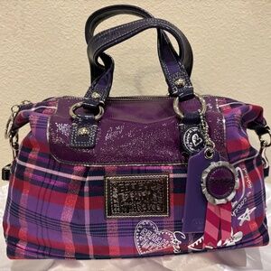 Coach Women’s Poppy Tartan Purple Plaid Shoulder Bag/Strap Limited Edition